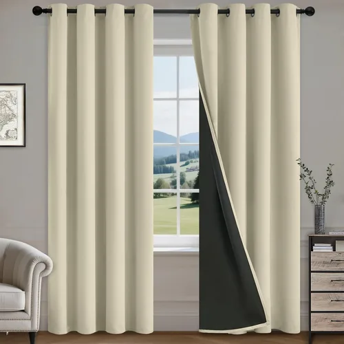 Vista 19 de COSVIYA Cortinas opacas 100% beige Biscotti para dormitorio, juego de 2 paneles de 63 pulgadas de largo, bloqueo de luz completa, aislamiento