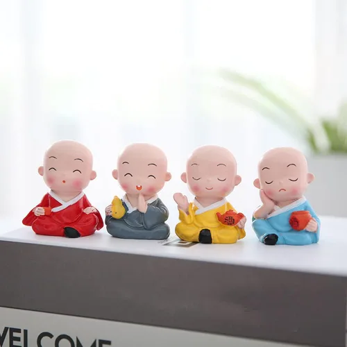 Vista 2 de Estatua de monje de Buda bebé, linda figura de monje borracho, escultura china de monje zen de resina para decoración del hogar del automóvil, juego
