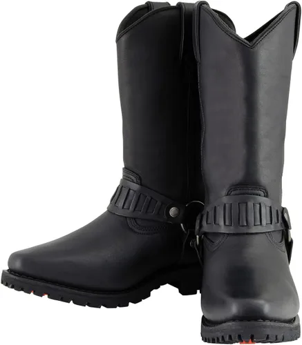 Vista 4 de Milwaukee Leather MBM9015 - Botas de motocicleta negras con arnés de estilo occidental de 11 pulgadas para hombre