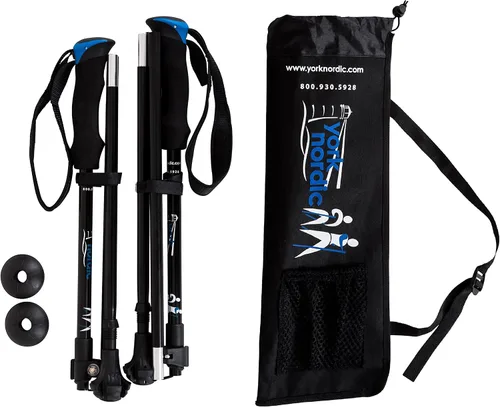 Vista 8 de York Nordic Bastones plegables ultraligeros para caminar, listos para viajar, con patas de goma, cestas y bolsa