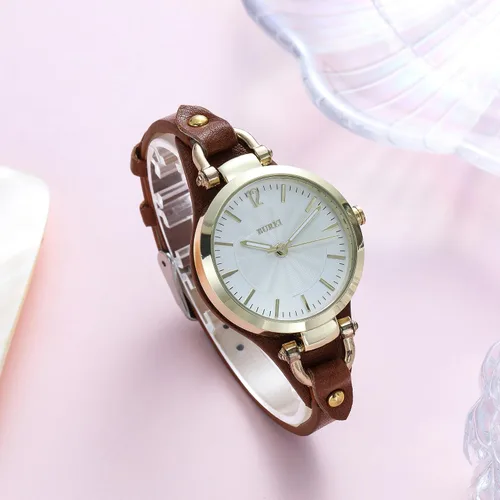 Vista 5 de BUREI Reloj de pulsera para mujer, correa de cuero simple, reloj de cuarzo de lujo, pequeño, delgado, para mujer, correa de pulsera Relogio Feminino