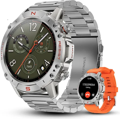 Vista 10 de WalkerFit Reloj inteligente para hombres, pantalla AMOLED redonda de 1.43", 5 ATM resistente al agua, monitor de frecuencia cardíaca y sueño