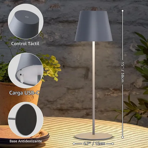 Vista 2 de uuffoo Paquete de 2 lámparas de mesa inalámbricas recargables de 5000 mAh, luces a pilas, control táctil, lámparas de escritorio portátiles LED de 3