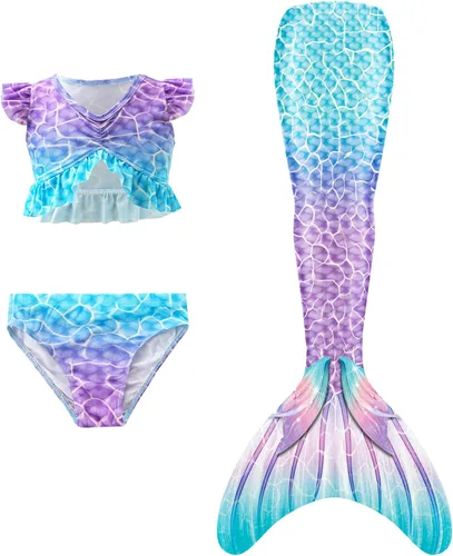 Vista 9 de zocapuy Traje de baño de cola de sirena para niñas y niños, disfraz de princesa, traje de baño para fiesta (sin monoaleta)