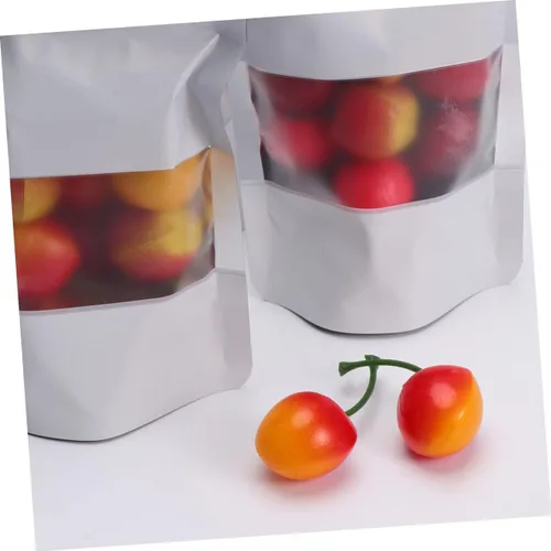 Vista 5 de 100 bolsas con cierre de cremallera aluminizadas con ventana transparente, bolsas de almacenamiento de alimentos para aperitivos y té, embalaje a