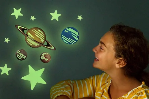 Vista 5 de 4M, Sistema solar en 3D, brillante, planetas y estrellas nova, Glow-in-the-Dark verde