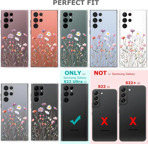Vista 7 de Funda transparente floral para Galaxy S22 Ultra para mujeres/niñas, bonita funda de teléfono para Samsung Galaxy S22 Ultra 5G, diseño de flores