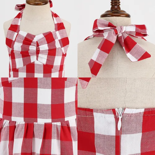 Vista 6 de Vestido vintage para niñas pequeñas, a cuadros, cuello halter, acampanado, vestido retro de cóctel, vestido de noche, disfraces de graduación