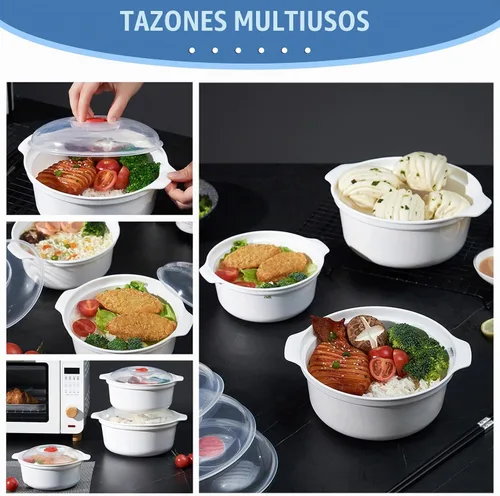 Vista 8 de Tazones para microondas de 3 piezas con tapas, aptos para microondas, platos aptos para microondas para calentar alimentos, artículos esenciales