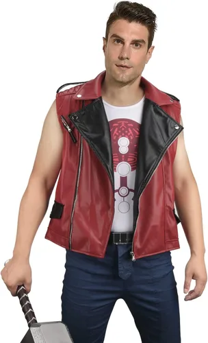Vista 3 de MORROWIND Men Cosplay Red Punk Jacket Vest Pants Belt Set Costume Adult Outfit Suit Pu Leather for Halloween Party Role play