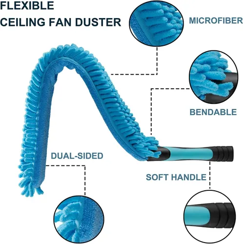 Vista 5 de Ventilador de techo alto de 15 pies, plumero de telaraña con poste de extensión de 5 a 8 pies Kit de escobilla de limpieza de ventanas extensible