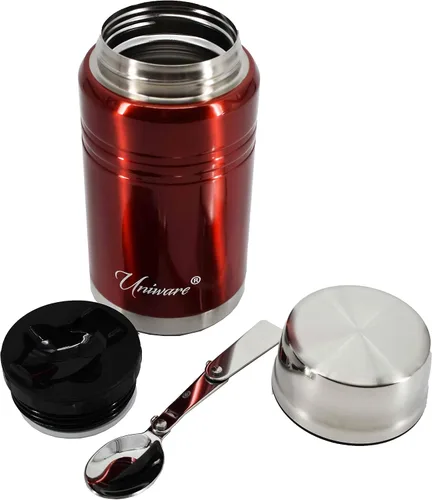 Vista 3 de 2468RD Uniware - Recipiente de vacío de acero inoxidable de doble pared con cuchara (25.4 fl oz) (rojo)