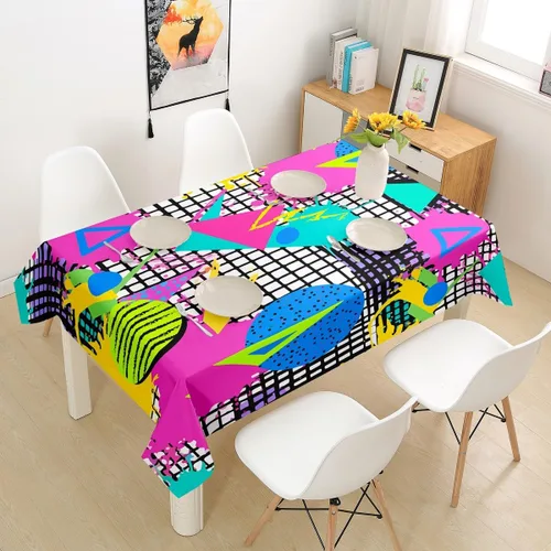 Vista 8 de Erosebridal Manteles redondos estilo retro de los años 80 de 55 pulgadas, diseño geométrico abstracto, diseño urbano moderno, círculos y triángulos