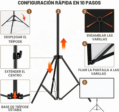 Vista 6 de Pantalla de proyector con soporte, pantalla de proyección interior de 80 pulgadas con respaldo negro, pantalla de proyector portátil con trípode