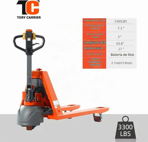 Vista 4 de Tory Carrier - Gato de palet eléctrico completo, capacidad de 3300 libras Naranja