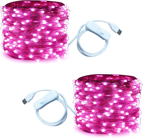 Vista 20 de RUICHEN Guirnalda de luces USB de 33 pies, 100 luces LED con interruptor de encendido/apagado (blanco cálido, paquete de 2)