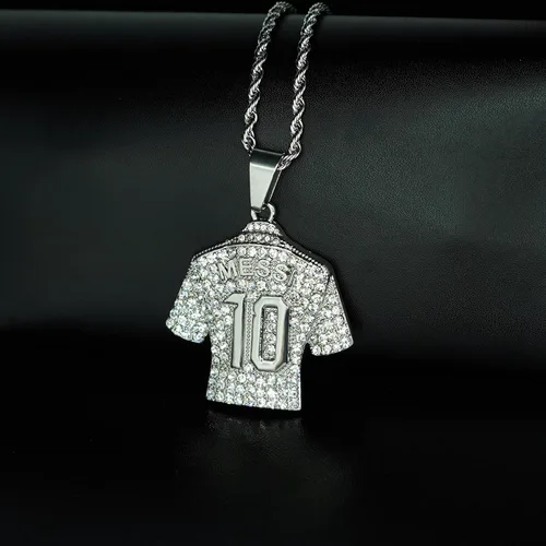 Vista 2 de LOK68 Collar con colgante de jersey de fútbol americano helado para hombres y niños, número 7número 10número 12cuello de jersey, hiphop CR7 Mes-si