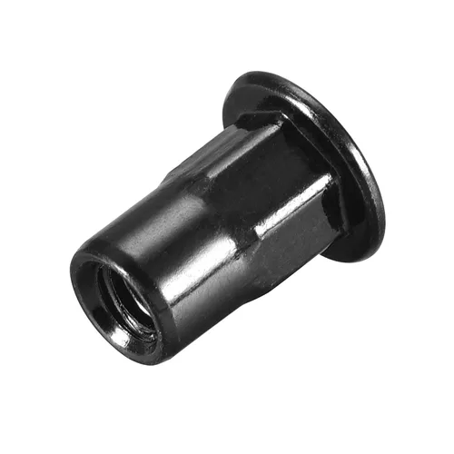 Vista 6 de uxcell Tuercas de remache M4, rosca media hexagonal de acero al carbono galvanizado cabeza plana roscada tuerca de inserción negra 50 piezas