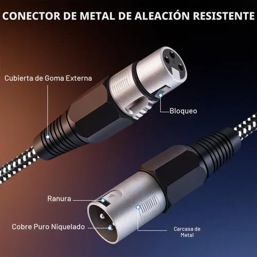 Vista 3 de Cable XLR KINXIYU 3 pies, cable de micrófono 3 Pin Nylong trenzado balanceado XLR macho a hembra, cables de parche de micrófono de servicio pesado