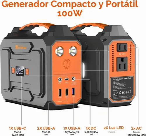 Vista 5 de Generador Solar Portátil con Panel, Estación de Energía Portátil de 300W con Panel Solar Plegable de 40W, Tomacorriente de CA de 110V 100W, Banco