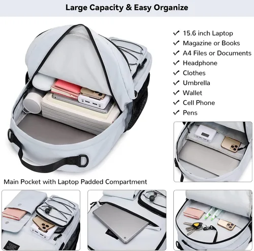 Vista 4 de Lohol - Mochila casual para hombres y mujeres, elegante mochila con compartimento para portátil de 15 pulgadas para la escuela, el trabajo