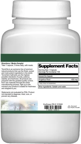 Vista 3 de Raíz de Angélica - 450 mg (100 Cápsulas, ZIN: 510948) - Paquete de 3