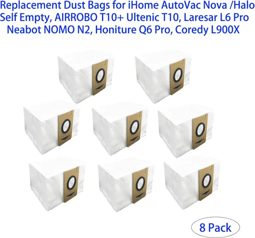 Vista 2 de Bolsas antipolvo de repuesto para iHome AutoVac Nova/Halo/Autovacías, AIRROBO T10+ Ultenic T10, Laresar L6 Pro, Neabot NOMO N2, Honiture Q6 Pro