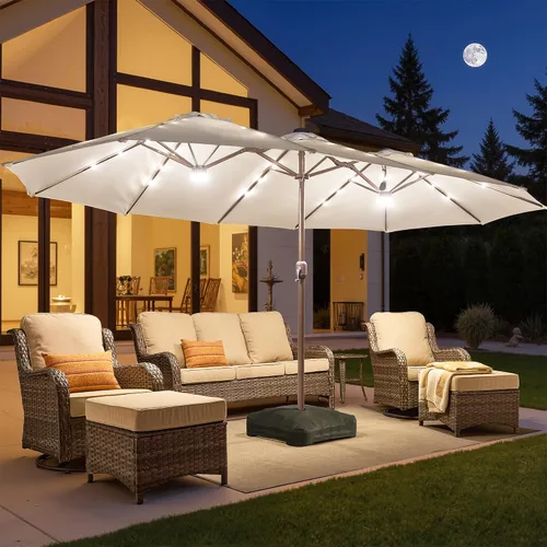 Vista 12 de HOOOWOOO Sombrilla de doble cabeza de 15 pies para patio al aire libre con Beige