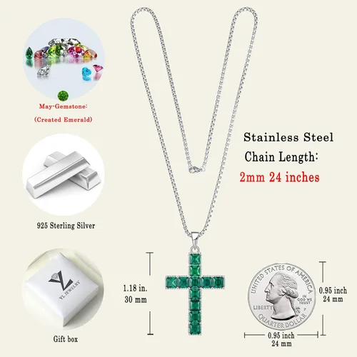 Vista 6 de YL Collar de cruz de plata de ley con colgante de crucifijo de circonita cúbica para mujer