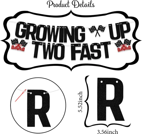 Vista 2 de Letrero con purpurina "Growing Up Two Fast Two Fast Twing", decoración de fiesta de cumpleaños con texto en inglés "Two Fast Two Curios