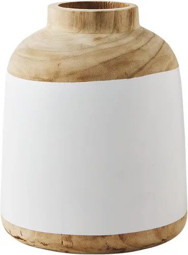 Vista 3 de Mud Pie Florero de Paulownia natural/blanco, 12" x 10