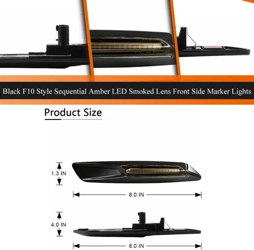 Vista 3 de ADIIL Negro F10 estilo ahumado lente delantera Fender secuencial ámbar LED señal de giro lámpara de marcador lateral luces asamblea para BMW 1 3 5