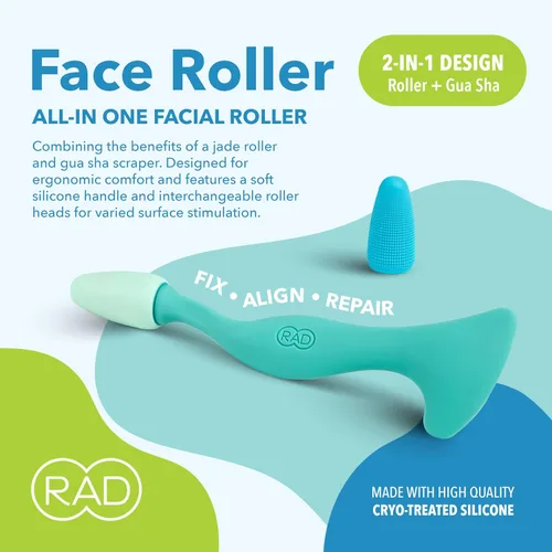 Vista 2 de RAD Rodillo facial 2 en 1, opciones de cabeza de rodillo de silicona texturizada y suave, apto para congelador para tratamiento frío, arrugas