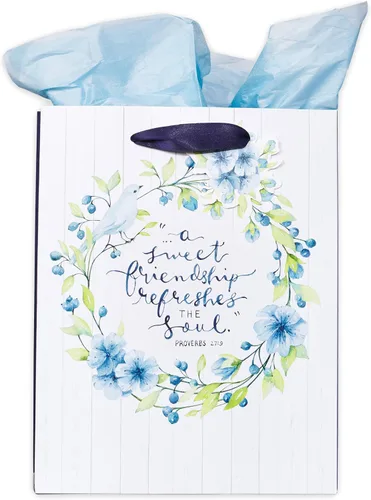 Vista 15 de Christian Art Gifts Bolsa de Regalo Retrato con Etiqueta y Juego de Papel de Seda para Mujeres: Quédate Quieta y Conoce - Salmo 46:10 Versículo