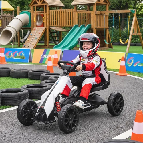 Vista 3 de 12V Electric Go Kart for Kids with Adjustable Speed, White