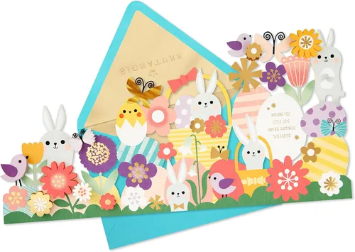 Vista 3 de Hallmark Tarjeta de Pascua exhibible (flores y conejitos plegables de acordeón)