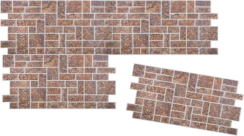 Vista 6 de Retro-Art Paneles de pared 3D, paquete de 6, bloques de piedra en marrón rojo rústico, PVC, 38.8 x 19.5 pulgadas, cubre 31.53 pies cuadrados, 009CB