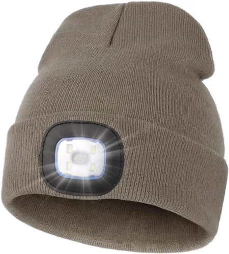 Vista 42 de MELASA Gorro unisex con luz, recargable por USB, manos libres, gorro LED, regalos de invierno para hombres Tinte amarillo albaricoque