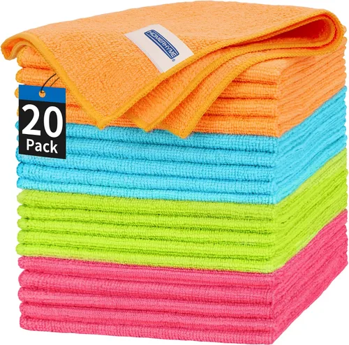 Vista 30 de Toallas de microfibra para automóviles, paquete de 24 paños de limpieza de microfibra, toallas de limpieza de 11.5 x 11.5 pulgadas, absorbentes a