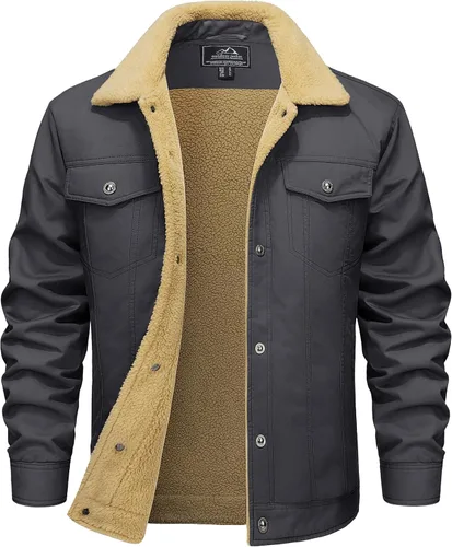 Vista 7 de MAGCOMSEN - Chaquetas de invierno para hombre, gruesas, con forro polar térmico, chaquetas forradas de algodón cálido tipo sherpa, con múltiples