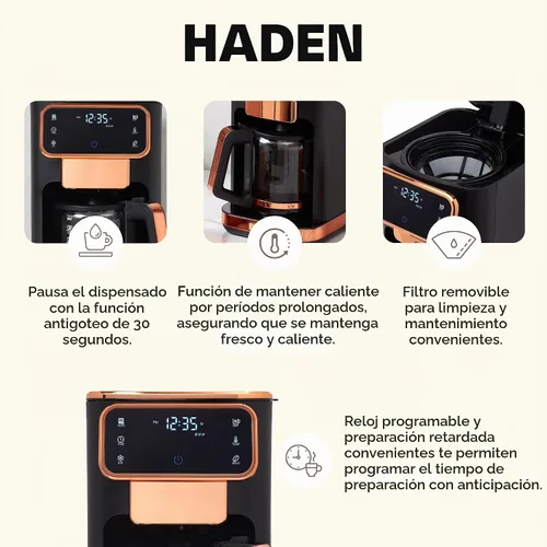 Vista 3 de Haden - Máquina de café caliente y helado de doble preparación, cafetera negro / cobre