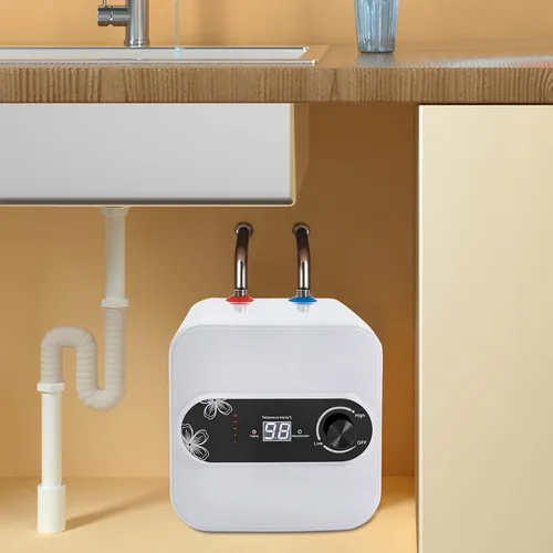 Vista 3 de DHBREK Calentador de agua eléctrico con mini-tanque, 110 V, 2.1 galones, 1.5 KW, blanco, punto de uso instantáneo, calentador de agua caliente