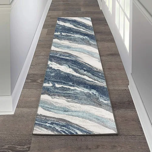 Vista 14 de LUXE WEAVERS - Alfombra abstracta Art Déco, color azul, 5 x 7 Patrón de remolino de mármol, pila media, alfombra de sala de estar