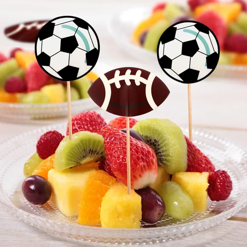Vista 6 de BLUE TOP 48 piezas Toppers de Cupcakes de Pelotas Deportivas de Dos Lados Temática Deportiva Picks de Cupcakes Decoración de Fiesta Fútbol Béisbol