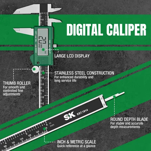 Vista 3 de SK 6'' Digital Calipers, Vernier Caliper Measuring Tool, ±0.001" Accuracy Electronic Calibrador with Large LCD Screen, Auto-Off Feature