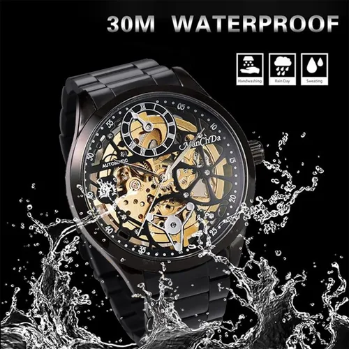 Vista 5 de ManChDa Automatic Mens Watch Mechanical Wrist Watch for Men Skeleton Waterproof Watch