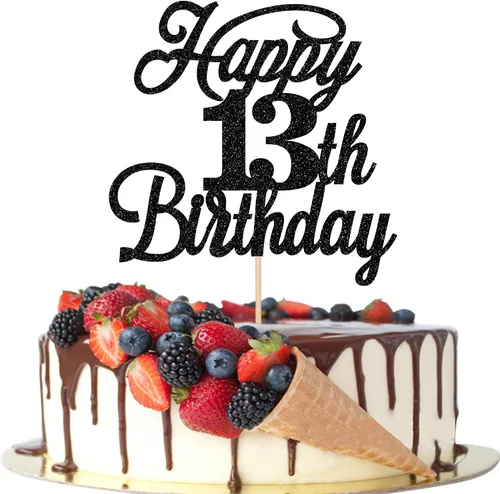Vista 68 de Rsstarxi 1 paquete de decoración para tarta de cumpleaños 8 con purpurina negra de 8 años y fabulosos saludos a 8 años de edad, para celebrar el 8º