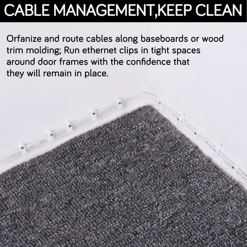 Vista 5 de CableGeeker - 100 clips de cable Ethernet con clavos de 0.315 in para cable Ethernet plano Cat6 Cat7 (blanco)