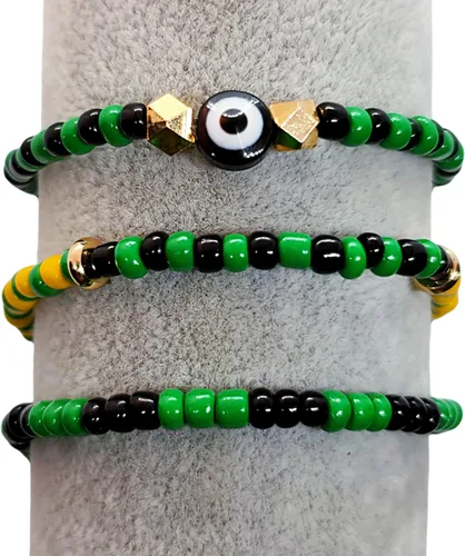 Vista 5 de Hecho a mano contra el mal de ojo orishas joyería de protección Ilde elástico elástico ajustable con cuentas unisex amuleto pulsera conjunto