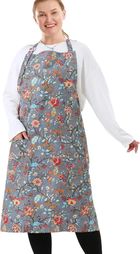 Vista 22 de Delantales de algodón y lino para hornear, talla grande, para mujer, con bolsillos, cocina